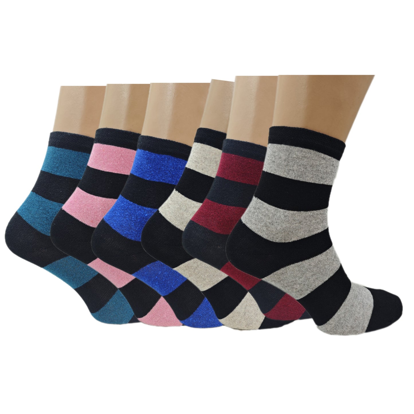 Womens Colourful Striped Socks Pack Of 6 12 24 Pairs UKsize 4-7