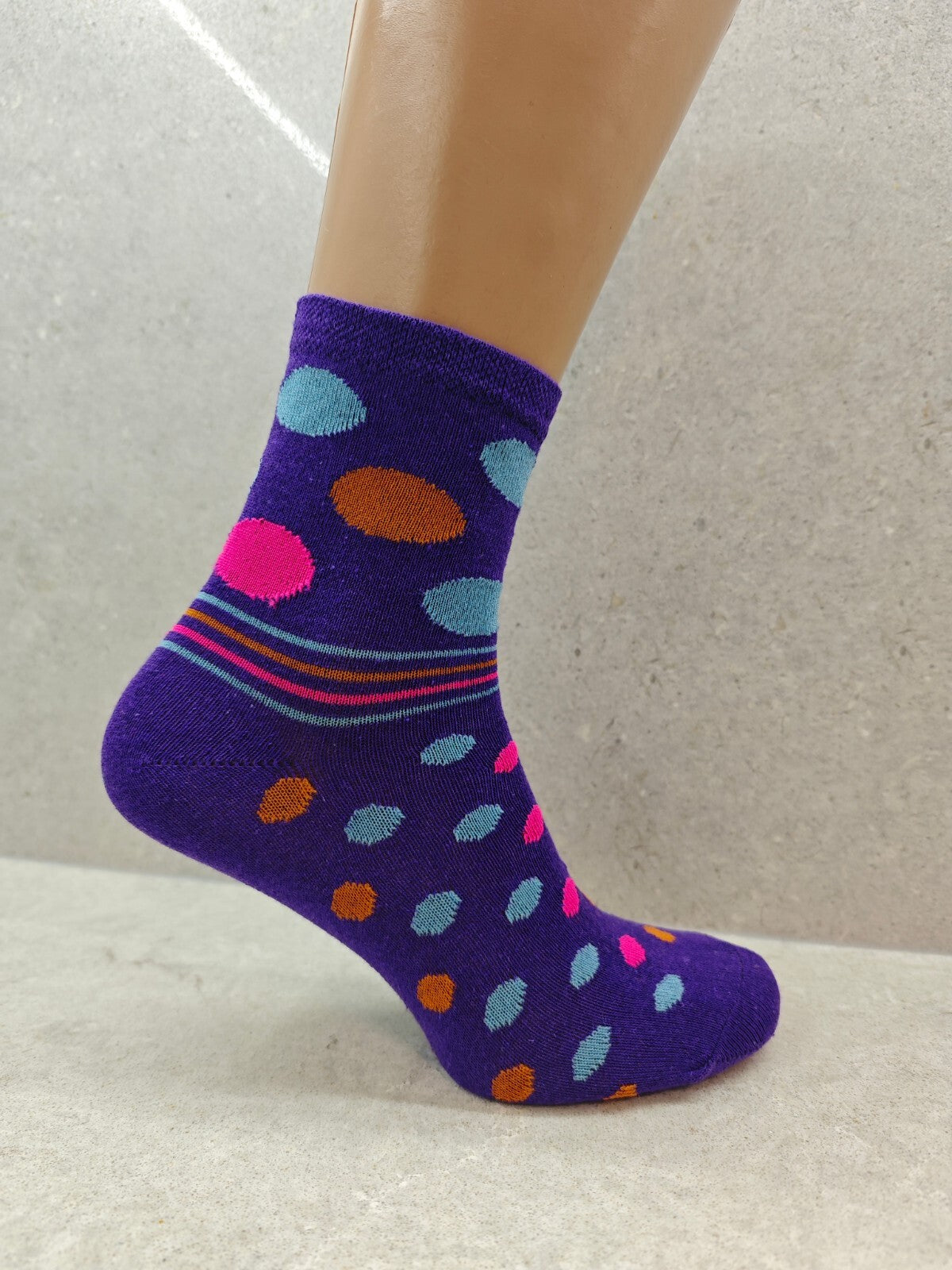 Set of 6 Pairs Women’s Socks – Striped and Bubble Mix Color Print, Stylish