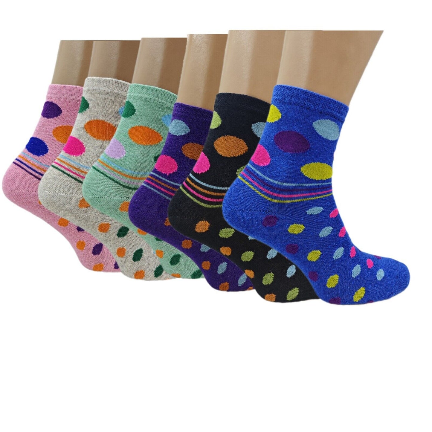Set of 6 Pairs Women’s Socks – Striped and Bubble Mix Color Print, Stylish