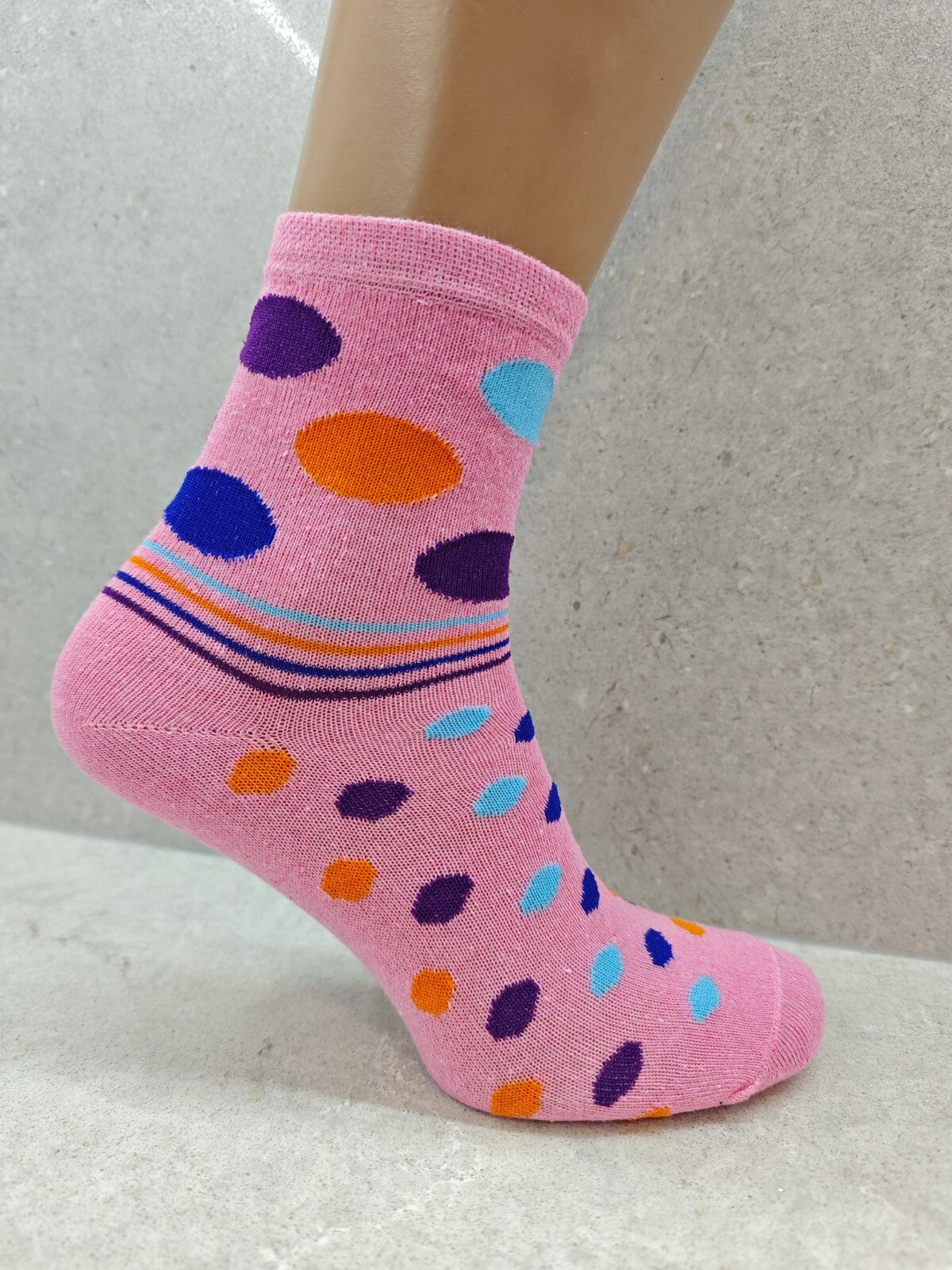 Set of 6 Pairs Women’s Socks – Striped and Bubble Mix Color Print, Stylish