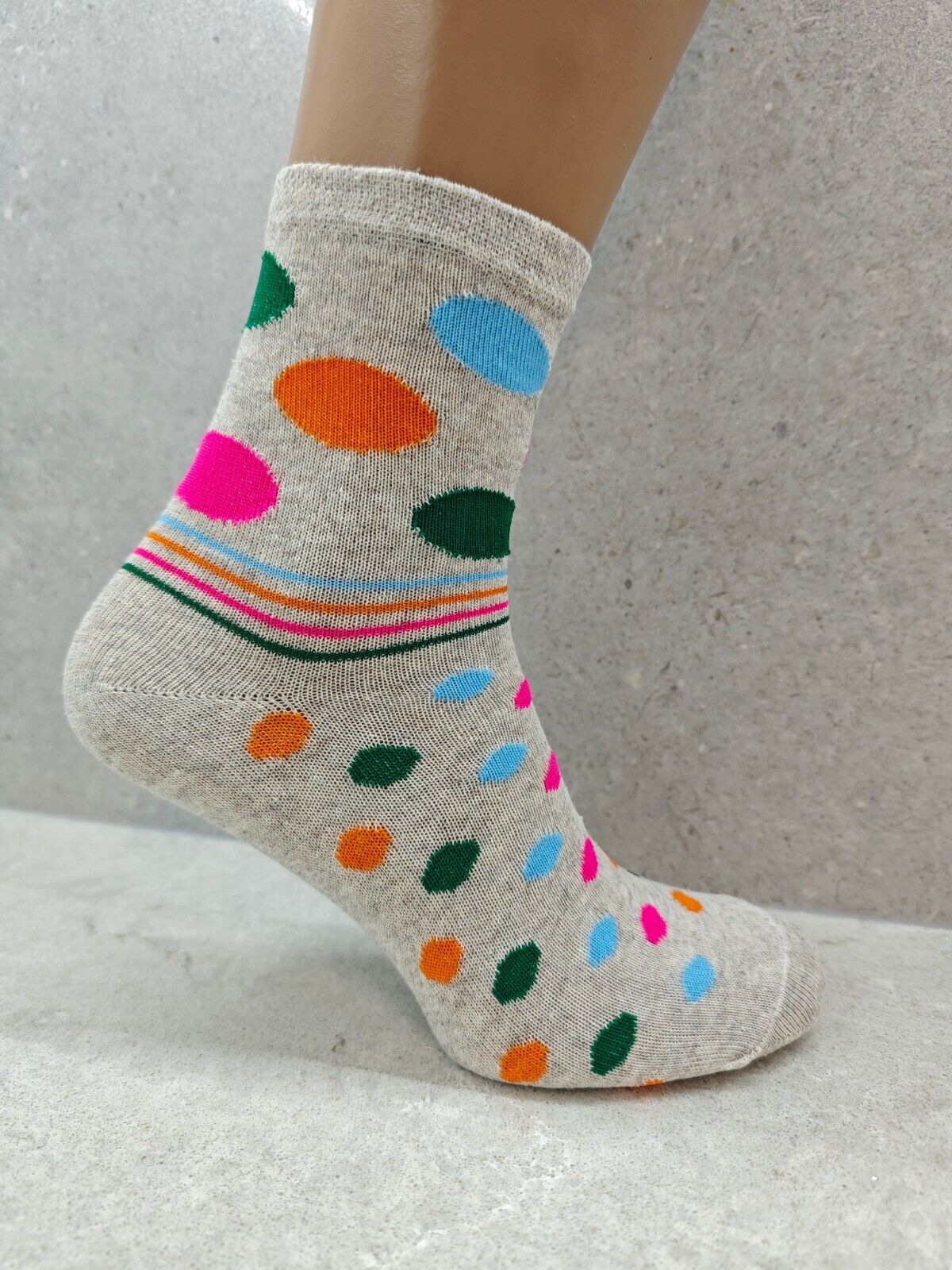 Set of 6 Pairs Women’s Socks – Striped and Bubble Mix Color Print, Stylish