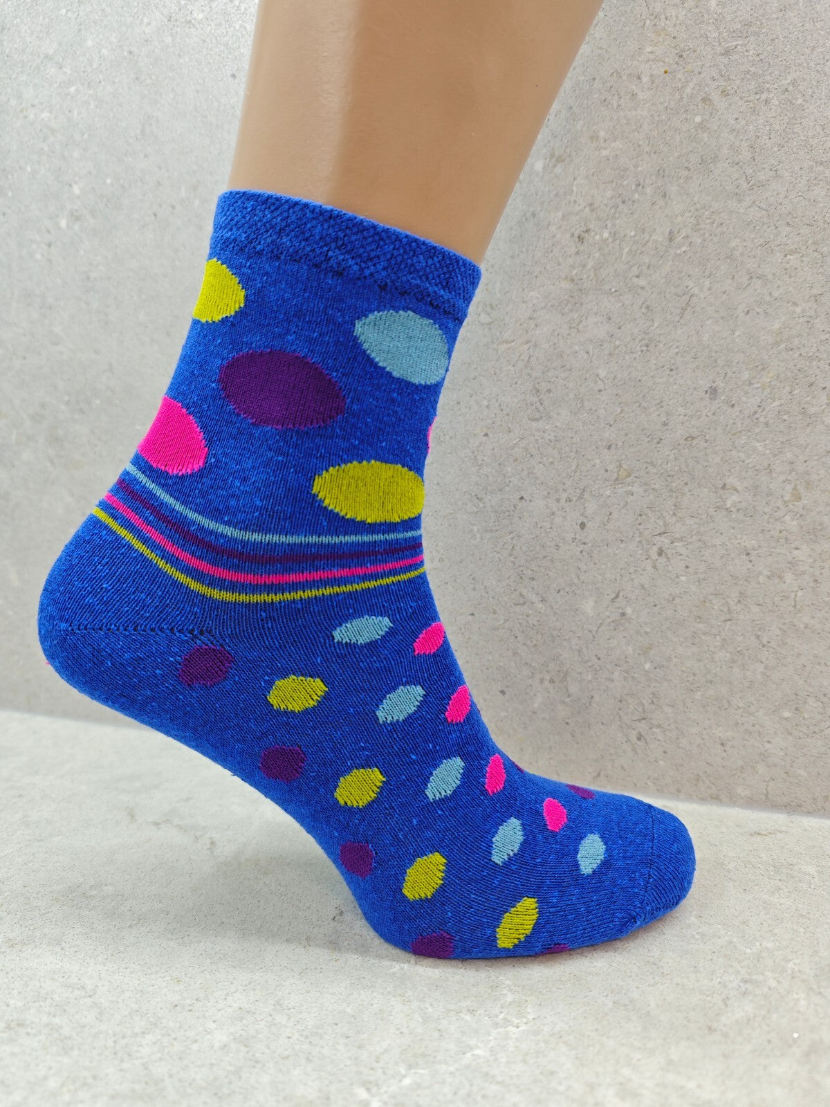 Set of 6 Pairs Women’s Socks – Striped and Bubble Mix Color Print, Stylish