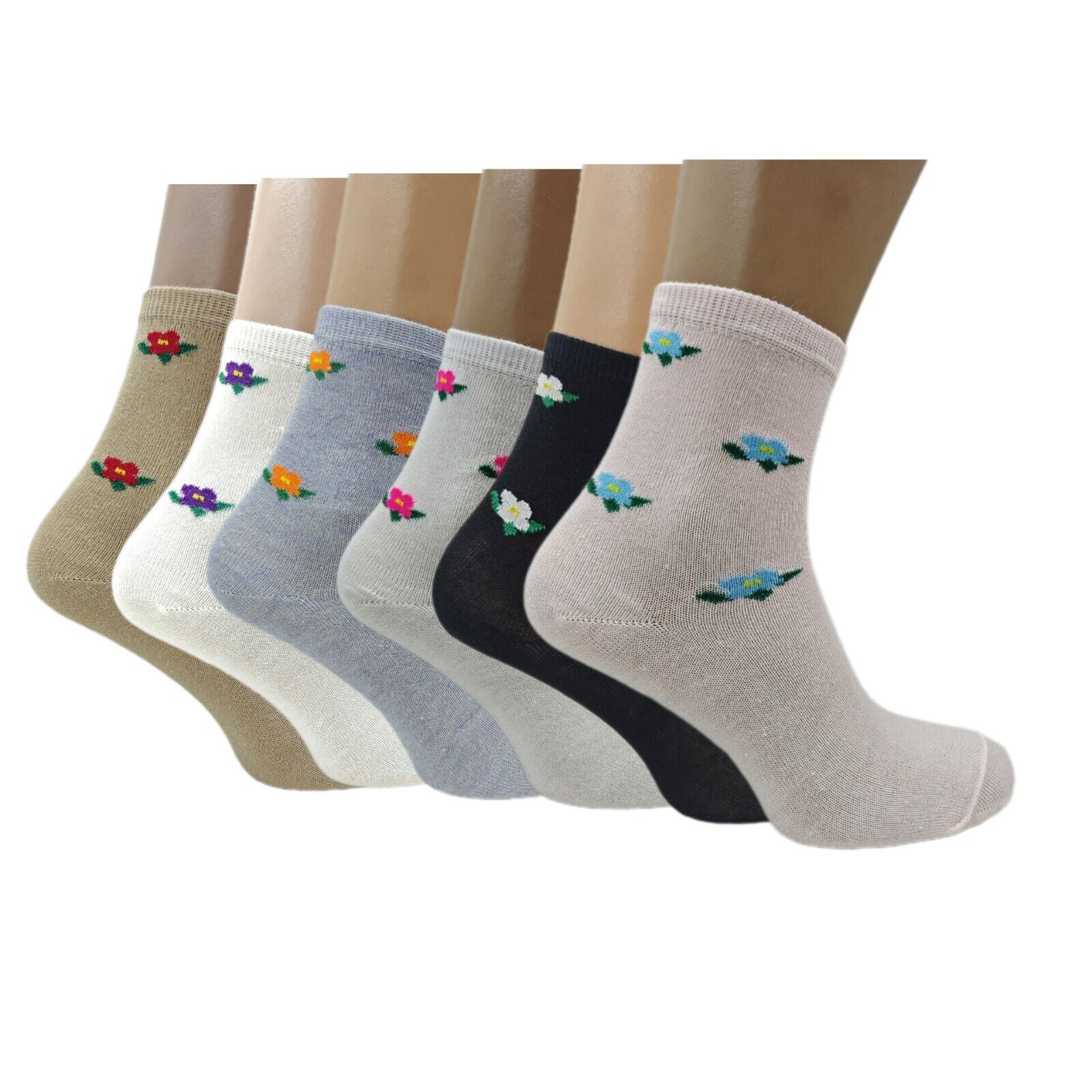 Set of 6 Pairs Women’s Socks with Delicate Floral Patterns – Stylish & Comfortab
